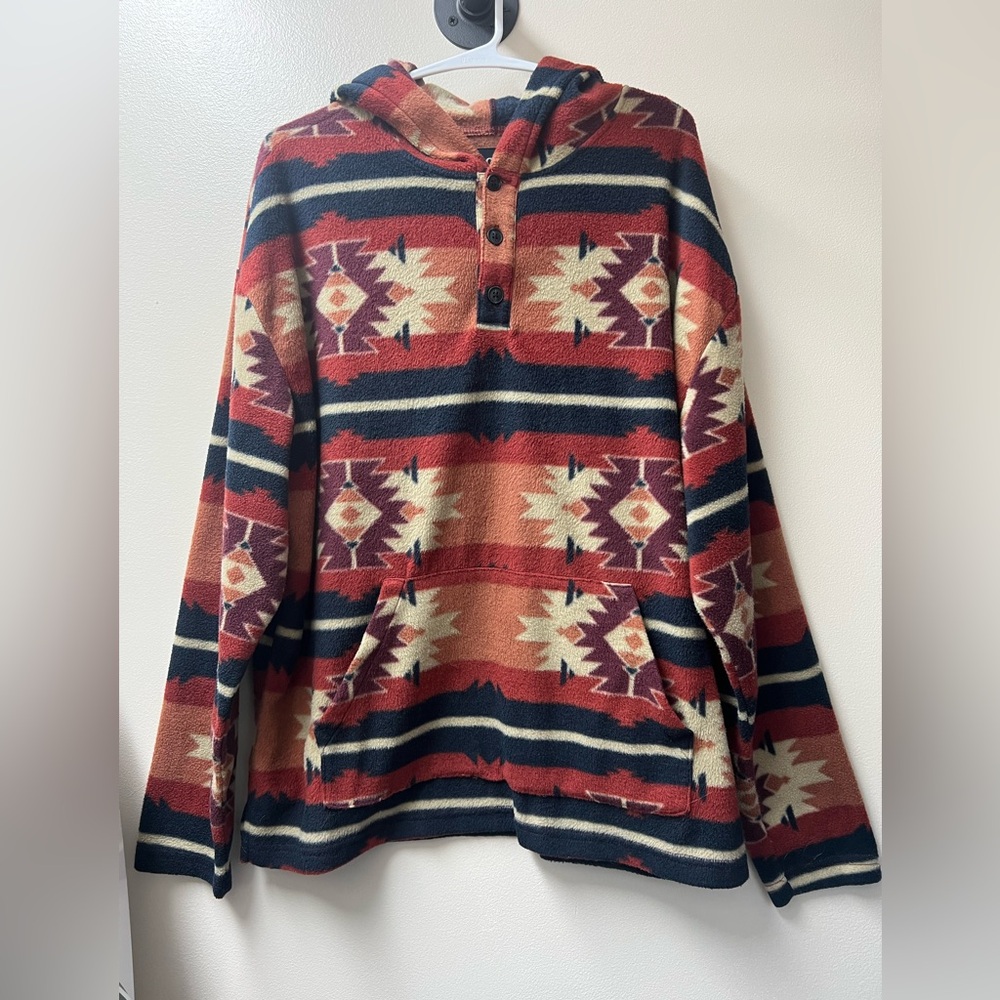Como Man Men’s Southwestern Aztec Fleece Pullover Henley Hoodie Cozy Warm L